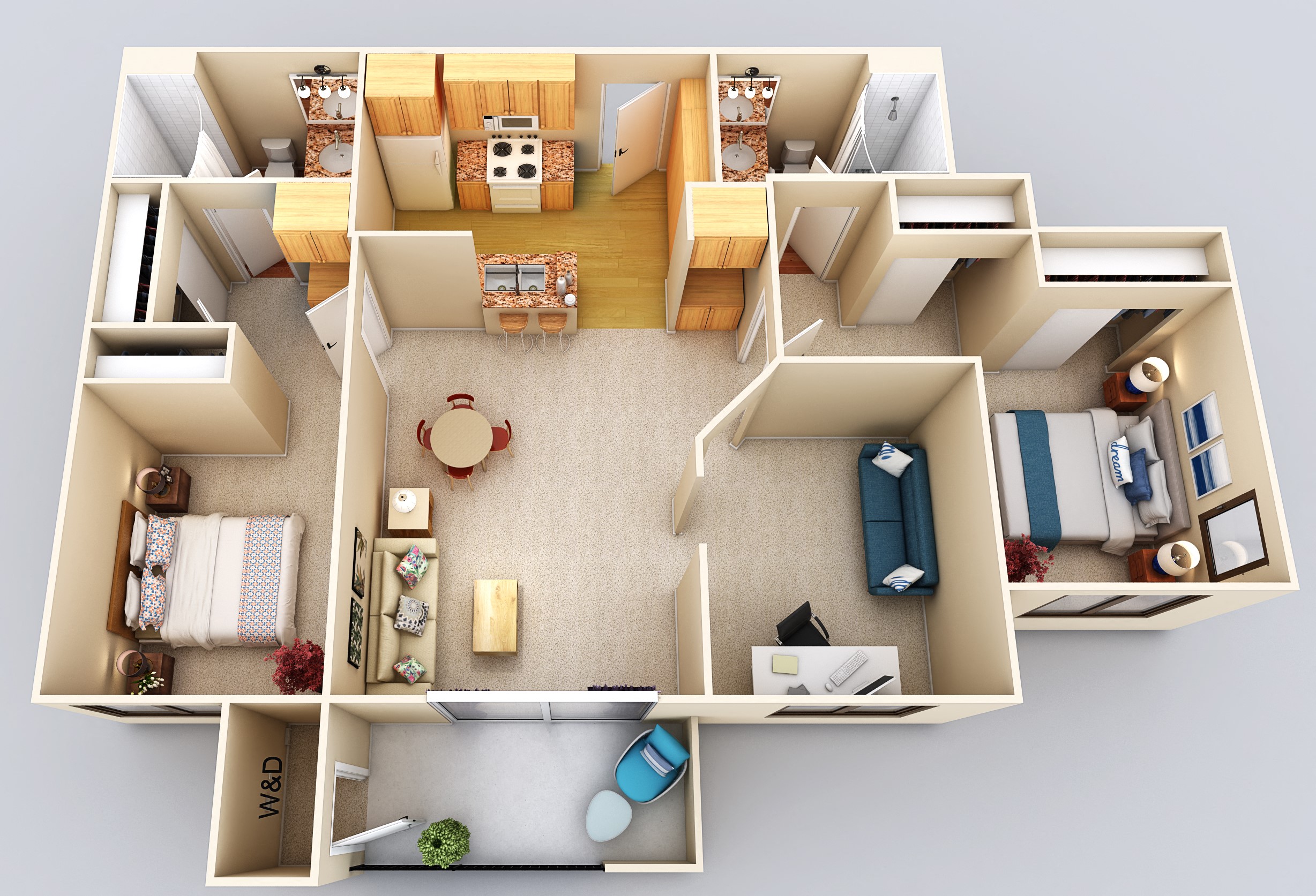 Floor plan for 2 beds, 2 baths, 1126 sqft